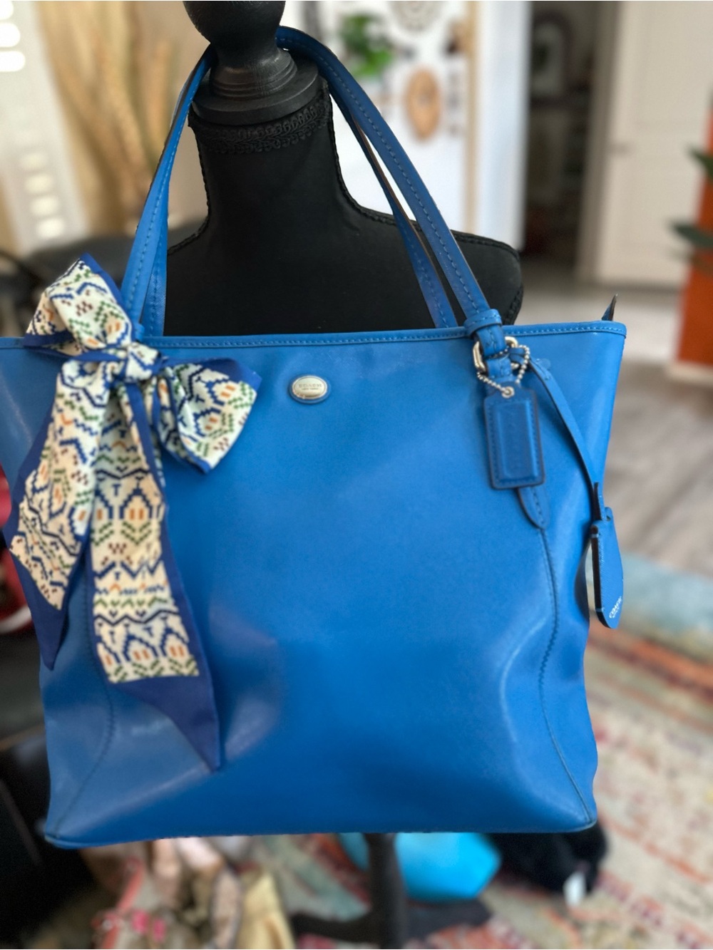 Coach Saffiano Peyton Royal Blue Leather Tote